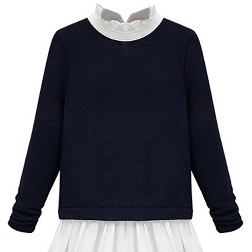 Navy High Neck Long Sleeve Blouse